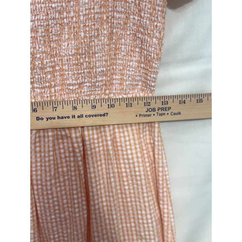 Altard State Peach Orange Gingham Seersucker Midi Dress Smocked Bodice M - Picture 4 of 5